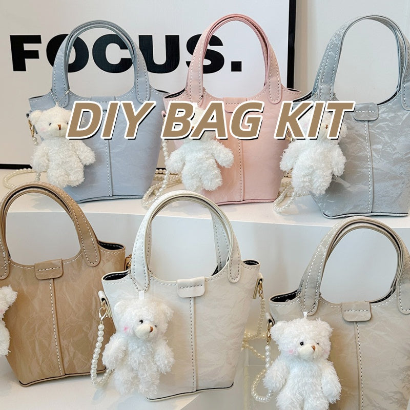 DIY PU Leather Crossbody Handbag Kit for Beginners – Handmade Purse Sewing Set with Video Tutorial, Shoulder Tote Craft Gift