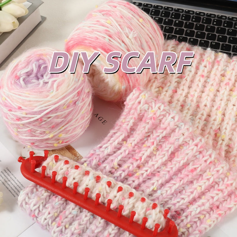 DIY Gradient Scarf Knitting Kit for Beginners – Easy Handmade Rainbow Scarf Set with Video Tutorial & Weaving Tool Included