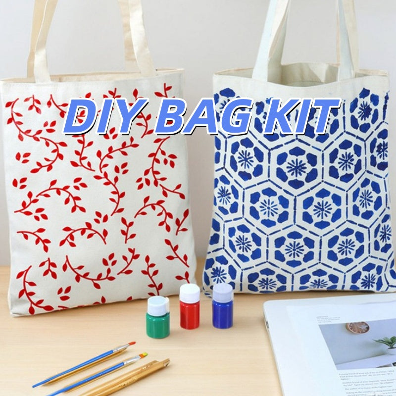 DIY Traditional Printing Canvas Tote Bag Kit – Non-Heritage Art Craft Set with Paint & Stencils