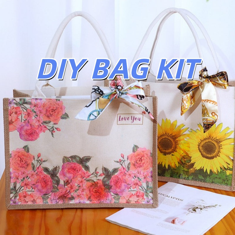 DIY Canvas Tote Bag Decorating Kit with Printed Scarf | Handmade Craft Gift Set for Adults & Kids | Personalized Tote Bag DIY Kit