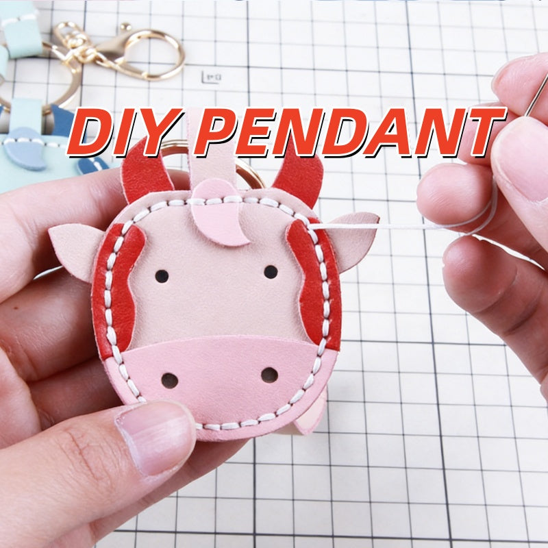 DIY Cow Keychain Craft Kit | Beginner-Friendly Leather Keychain Set | Handmade Cow-Shaped Keyring Gift DIY Sewing Kit