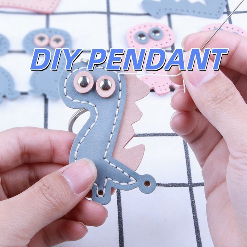 DIY Leather Dinosaur Keychain Kit – Handmade Cute Dino Charm Craft Set for Beginners