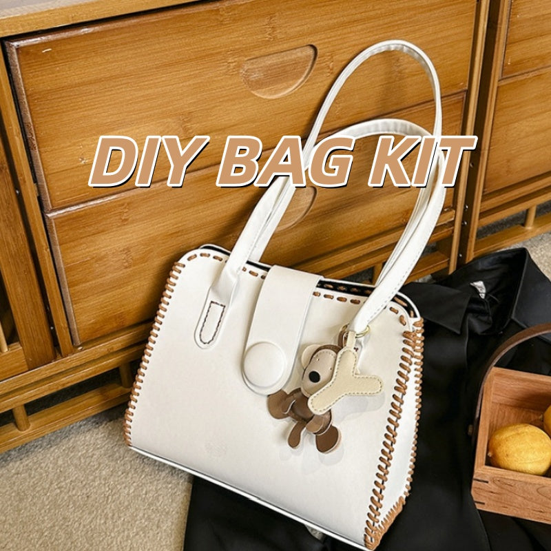 DIY PU Leather Handbag Kit for Beginners – Pre-Cut Sewing Craft Set with Video Tutorial, Elegant Crossbody Shoulder & Handheld Bag DIY Kit