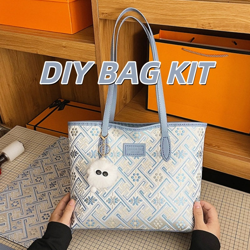 DIY Fabric Tote Bag Kit for Beginners | Handmade Shoulder Handbag Sewing Craft Set with Video Tutorial | Large Capacity DIY Bag