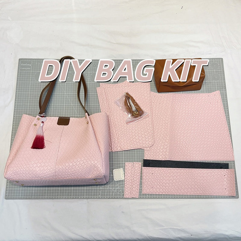 DIY Handmade Shoulder Bag Kit for Beginners – Pre-Cut PU Leather Sewing Craft Set with Video Tutorial, Gift for Her