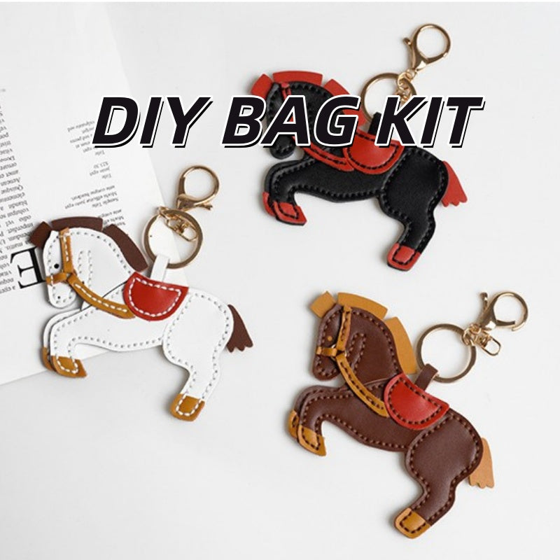 DIY Leather Horse Keychain Kit for Beginners – Handmade Cowhide Bag Charm & Keyring Craft Set with Video Tutorial