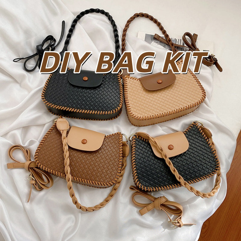 DIY PU Leather Handbag Kit for Beginners – Pre-Cut & Pre-Punched Sewing Craft Bag Set with Video Tutorial, Adjustable Strap, Handmade Gift