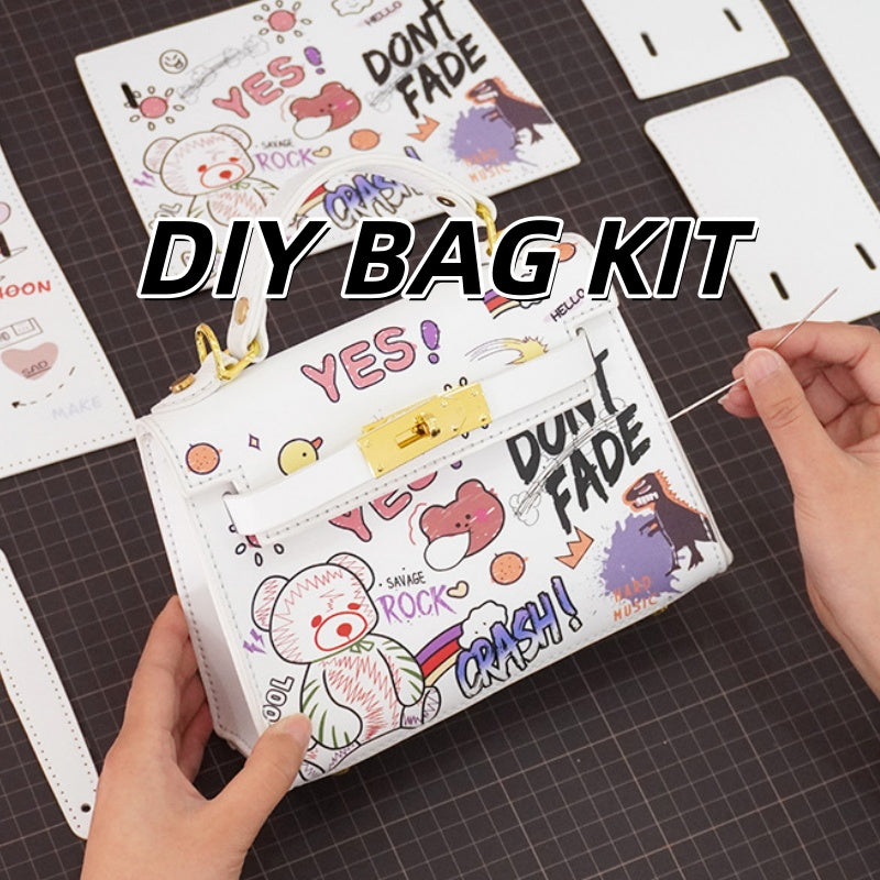 DIY Leather Handbag Kit for Beginners | 8-Minute Easy Craft Set with Pre-Cut Genuine Cowhide Materials | Handmade Shoulder & Tote Bag Gift