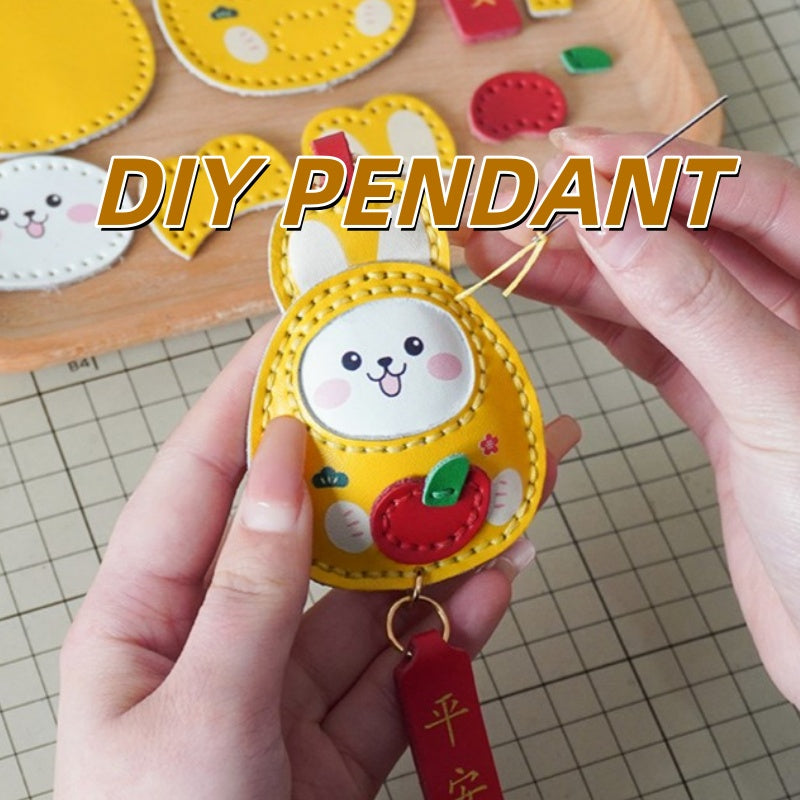 DIY Leather Keychain Charm Kit | Handmade Cowhide Key Ring Pendant Craft Set with Video Tutorial