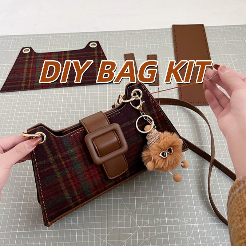 DIY PU Leather & Wool Felt Tote Bag Kit for Beginners – Pre-Cut Sewing Handbag Kit with Video Tutorial, Crossbody Shoulder Bag Craft Set