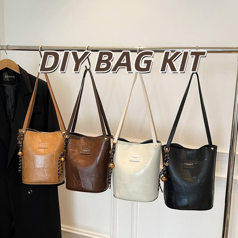 DIY PU Leather Tote Bag Kit for Beginners – Pre-Cut Hand Sewing Handbag with Video Tutorial, Shoulder & Top Handle Bag, Ivory/Khaki/Brown/Black