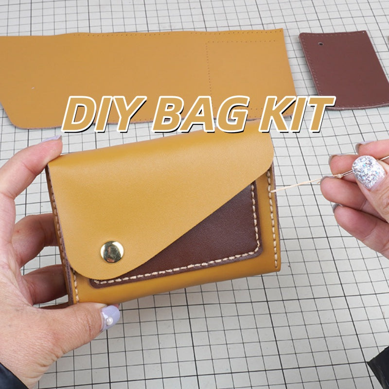 DIY Leather Coin Purse & Card Holder Kit for Beginners – Handmade Cowhide Wallet with Video Tutorial & Complete Sewing Kit
