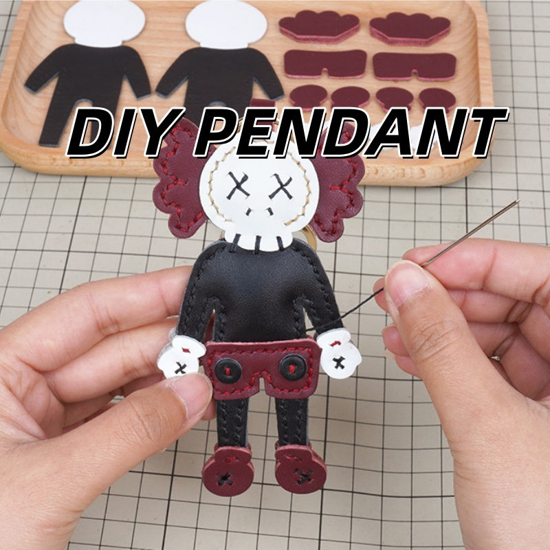 DIY Leather Keychain Kit Cute Character Pendant | Handmade PU + Cowhide Craft Keyring Set with Video Tutorial