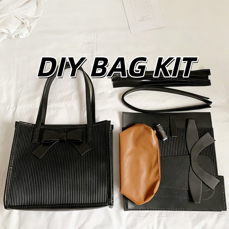 DIY Large PU Leather Handbag Kit for Beginners – Handmade Shoulder Tote Sewing Kit with Video Tutorial & Complete Materials