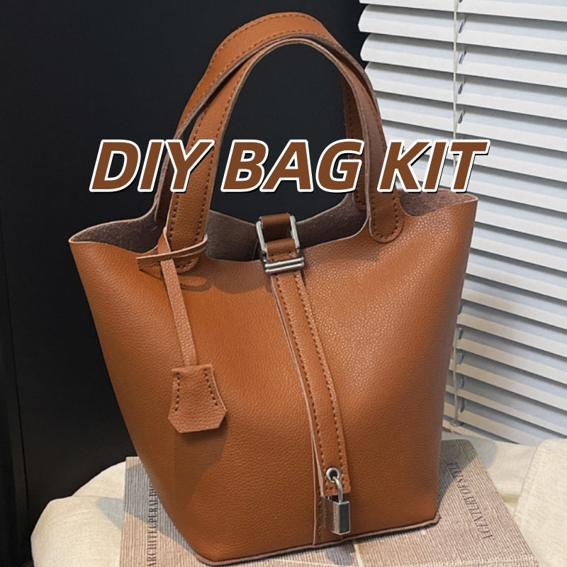 DIY Super Fiber Leather Handbag Kit for Beginners – Pre-Cut Sewing Craft Set with Video Tutorial, Elegant Structured Tote Bag Handmade Kit
