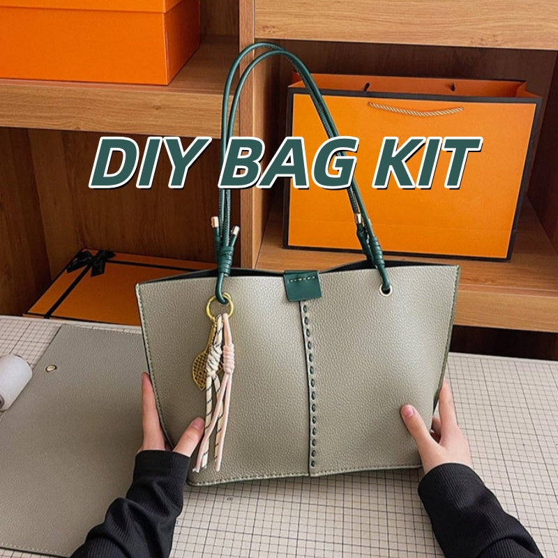 DIY Leather Tote Bag Kit for Beginners – Handmade Shoulder Bag Sewing Craft Set with Pre-Cut PU Leather & Video Tutorial