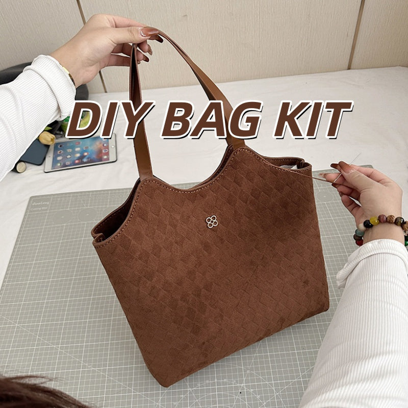 DIY Suede Tote Bag Sewing Kit for Beginners – Handmade Shoulder Handbag Craft Kit with Pre-Cut Leather & Video Tutorial