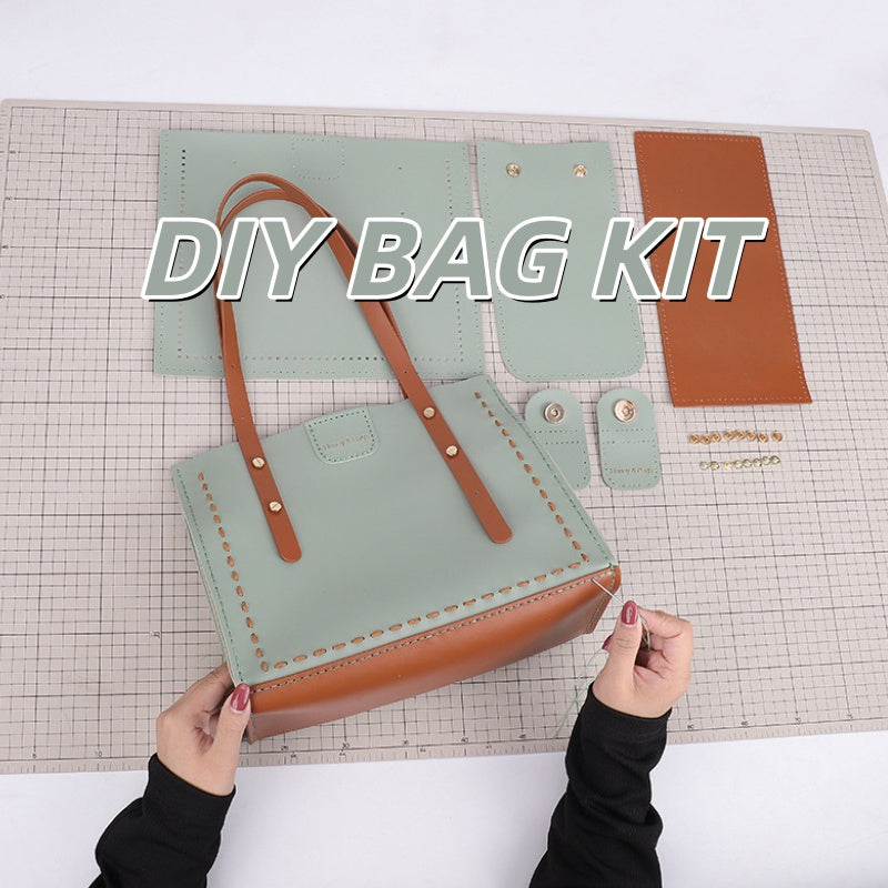 DIY PU Leather Tote Bag Kit for Beginners | Handmade Shoulder Handbag Sewing Craft Set with Video Tutorial | Large Capacity DIY Purse