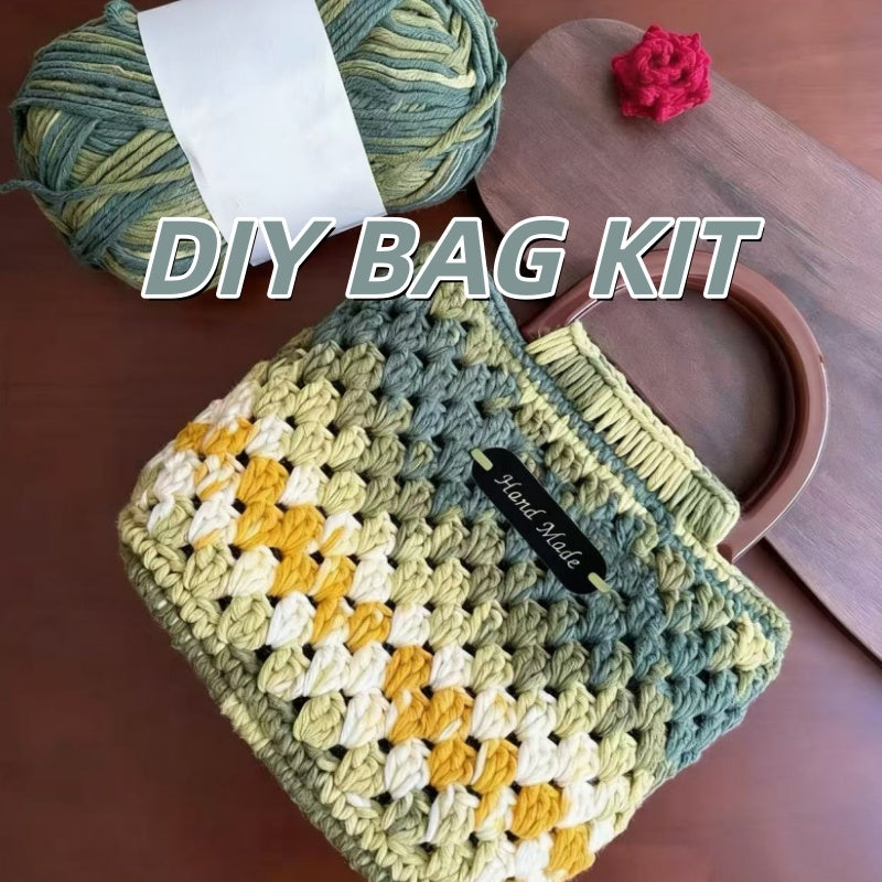 DIY Crochet Tote Bag Kit – Handmade Cotton Yarn Handbag Craft Set for Beginners with Video Tutorial