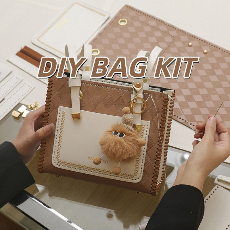 DIY PU Leather Handbag Kit for Beginners – Handmade Tote Bag Sewing Kit with Video Tutorial, Shoulder Purse Craft Gift