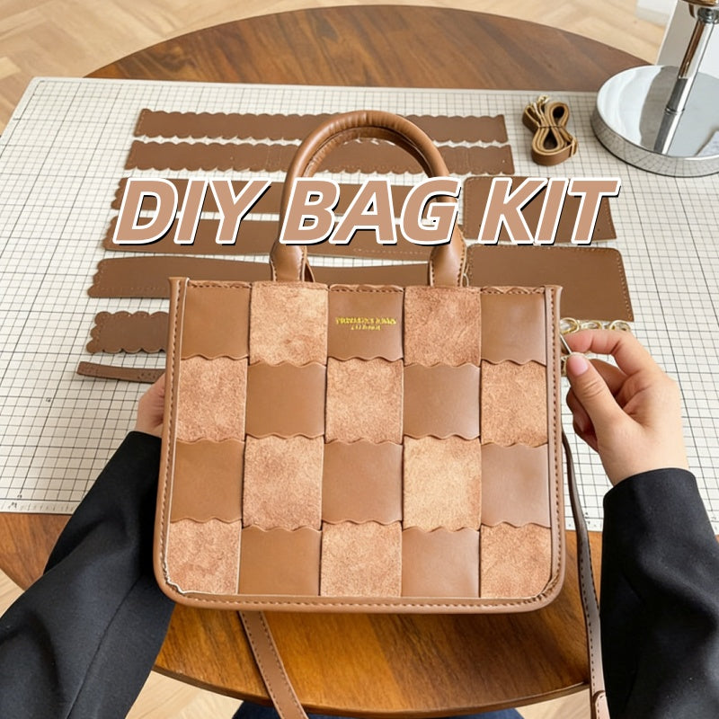 DIY PU Leather Handbag Kit for Beginners – Handmade Shoulder & Tote Bag Sewing Craft Set with Video Tutorial, Black/Brown