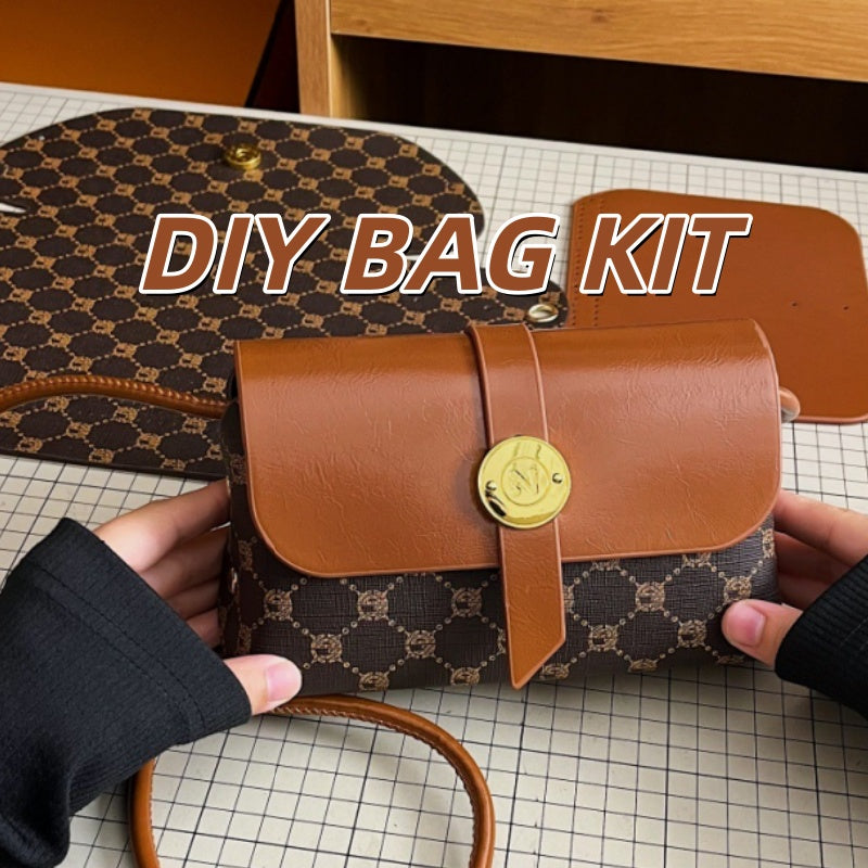 DIY PU Leather Crossbody Bag Kit for Beginners – Pre-Cut Purse Sewing Craft Kit with Video Tutorial, Handmade Shoulder Bag Gift for Women