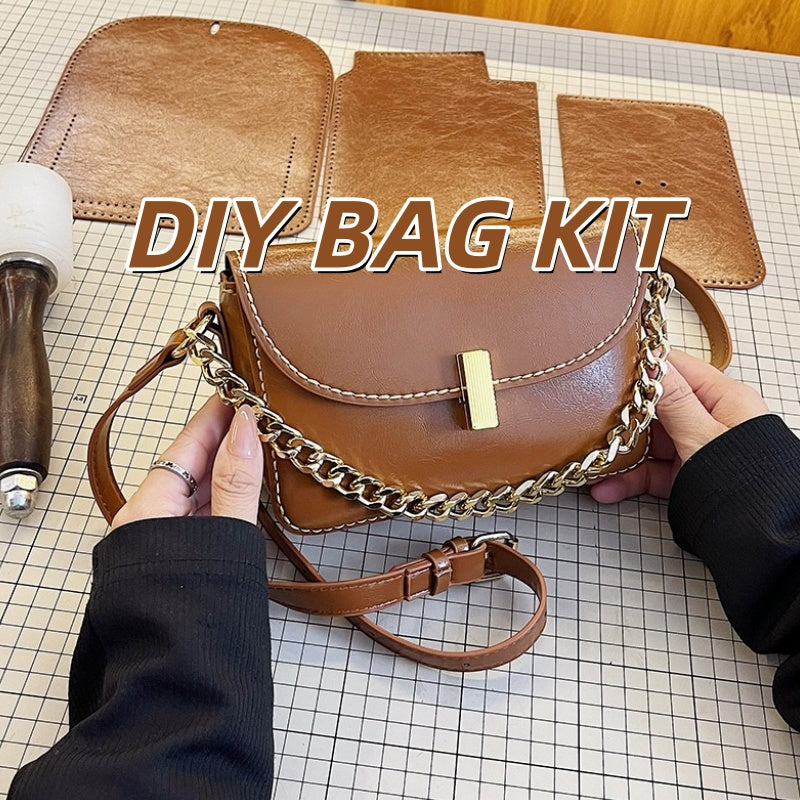 DIY PU Leather Crossbody Bag Kit – Handmade Mini Shoulder Bag Craft Kit for Beginners with Video Tutorial (Top Handle Purse)