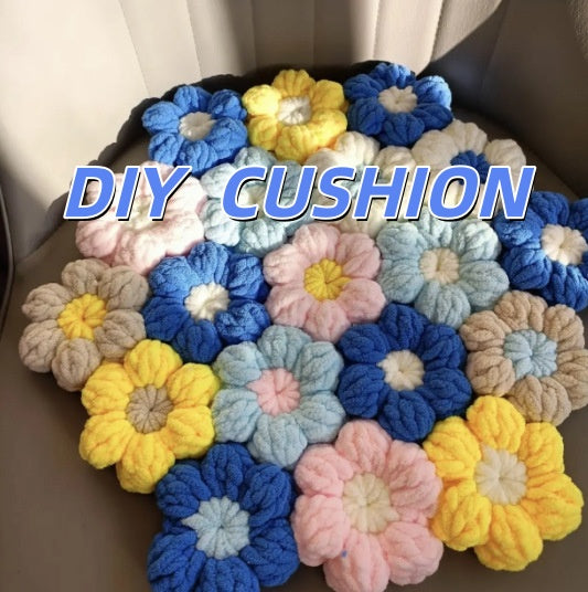 DIY Puff Flower Seat Cushion Crochet Kit – Handmade Ice Silk Yarn Chair Pad Craft Set for Beginners with Video Tutorial