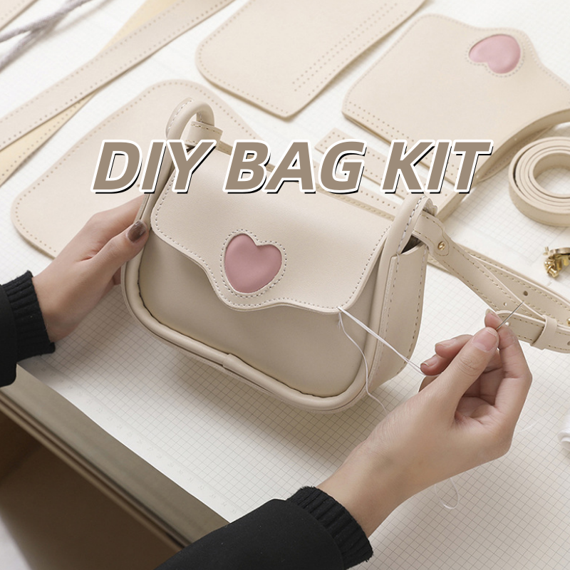 DIY PU Leather Handbag Kit for Beginners – Pre-Cut & Pre-Punched Shoulder Bag Sewing Kit with Video Tutorial, Handmade Gift Craft Set