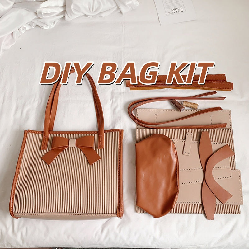DIY Handmade PU Leather Tote Bag Kit – Beginner-Friendly Sewing Set with Pre-Cut Materials &amp; Step-by-Step Video Tutorial | Shoulder &amp; Hand Carry Large Capacity Bag