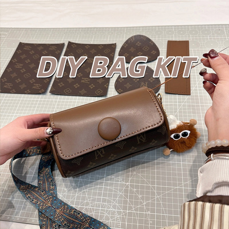 DIY PU Leather Crossbody Bag Kit for Beginners – Pre-Cut Shoulder Purse Sewing Craft Kit with Video Tutorial, Handmade Gift Bag