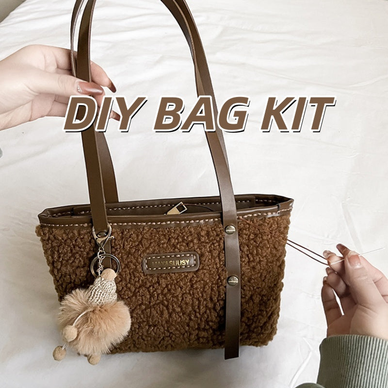 DIY Plush & PU Leather Handbag Kit – Beginner-Friendly 8-Minute Craft Set | Pre-Cut Materials | Handmade Shoulder & Tote Bag Gift for Her