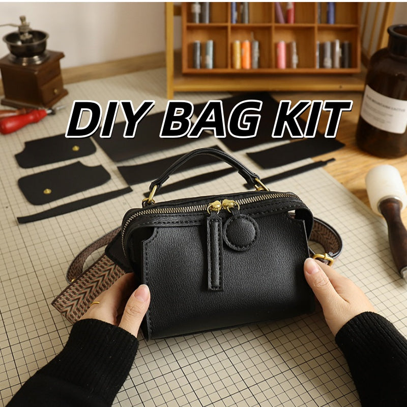 DIY PU Leather Crossbody Bag Kit for Beginners – Pre-Cut Shoulder Purse Sewing Craft Kit with Video Tutorial, Handmade Gift Bag