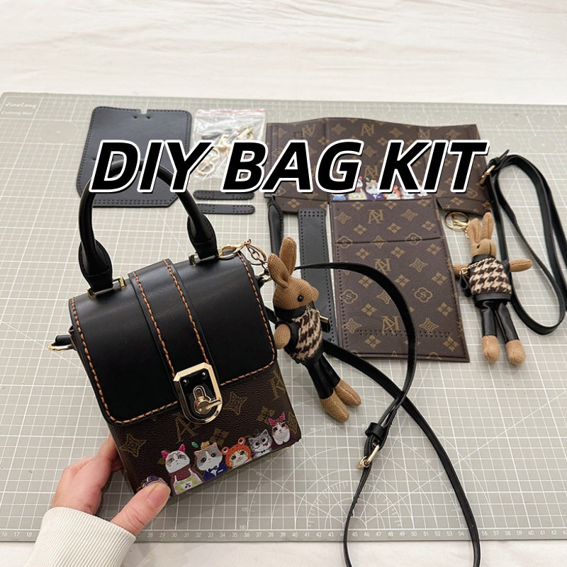 DIY PU Leather Mini Handbag Kit – Handmade Crossbody & Shoulder Bag Craft Kit for Beginners with Video Tutorial (Plaid & Cat Designs)