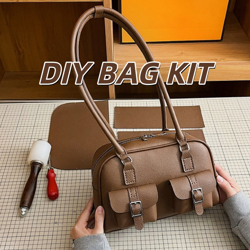DIY PU Leather Tote Bag Kit for Beginners – Handmade Shoulder Handbag Sewing Kit with Pre-Cut Materials & Video Tutorial