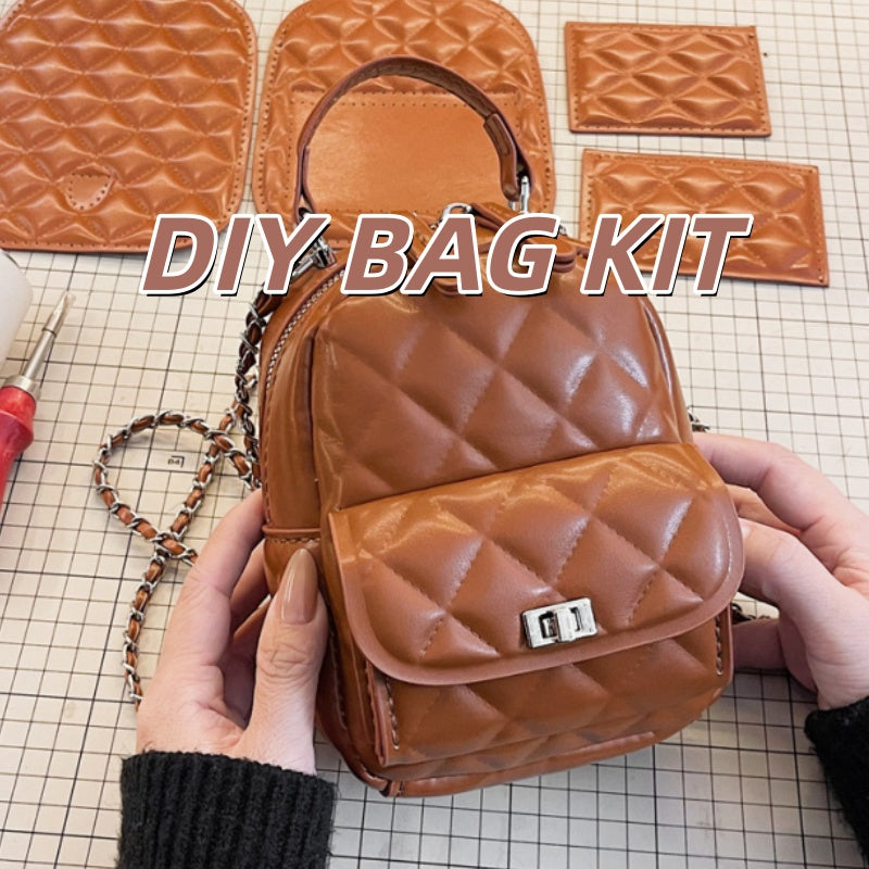 DIY PU Leather Backpack Kit for Beginners – Mini Hand Sewing Backpack with Video Tutorial, Pre-Cut & Pre-Punched Materials, White/Black