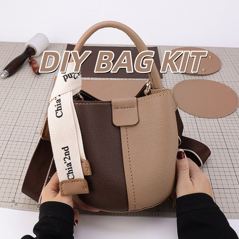DIY PU Leather Bucket Bag Kit for Beginners – Handmade Shoulder & Crossbody Bag Craft Kit with Pre-Cut Materials and Video Tutorial