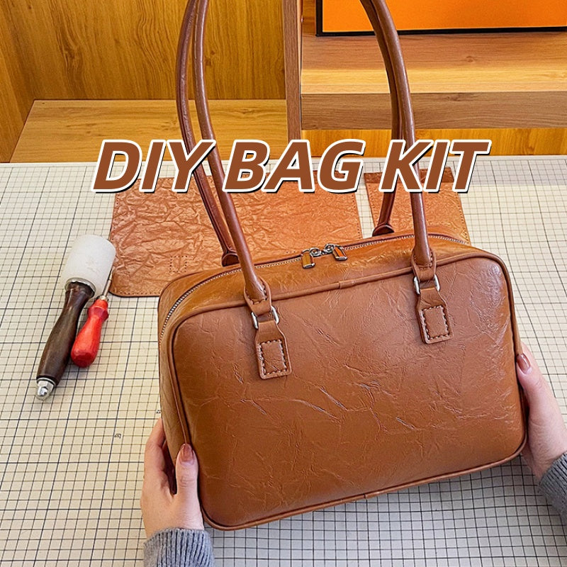 DIY PU Leather Tote Bag Sewing Kit – Handmade Shoulder Handbag Craft Set for Beginners with Video Tutorial