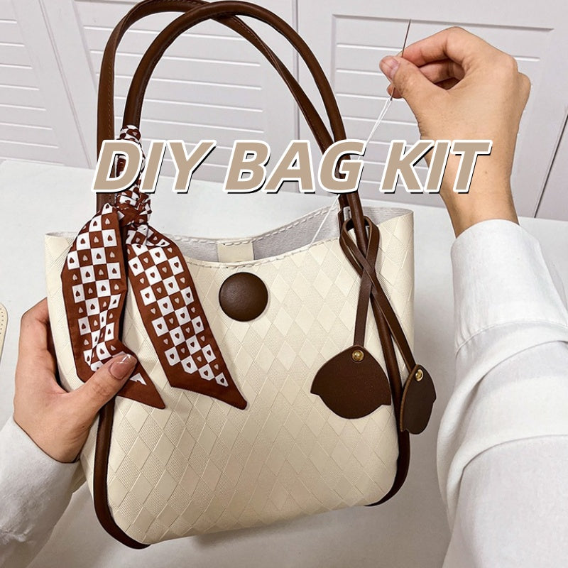 DIY PU Leather Tote Bag Kit for Beginners – Pre-Cut Handbag Sewing Craft Set with Video Tutorial & Complete Materials