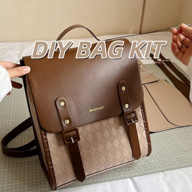 DIY PU Leather Tote Bag Kit for Beginners – Pre-Cut Hand Sewing Handbag with Video Tutorial, White/Khaki/Black
