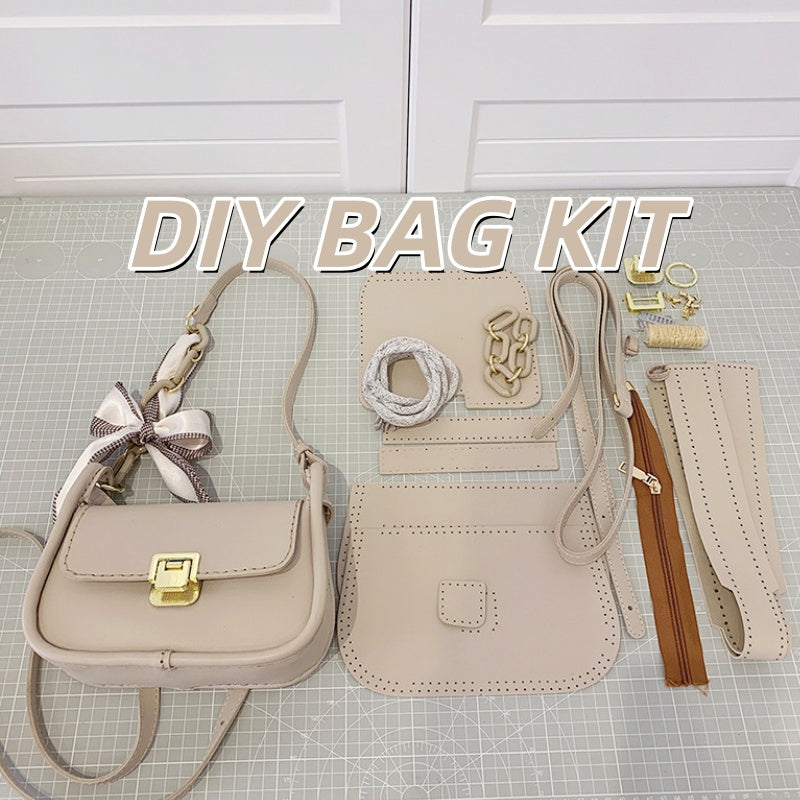 DIY Handmade Shoulder Bag Kit for Beginners – Pre-Cut PU Leather Sewing Set with Video Tutorial, Easy Craft Gift Bag