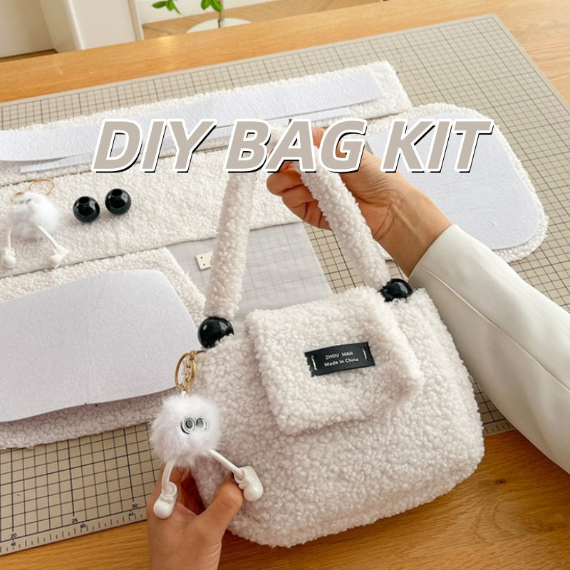 DIY Plush Tote Bag Kit for Beginners – Handmade Fuzzy Handbag Craft Kit with Video Tutorial, Shoulder & Tote Bag