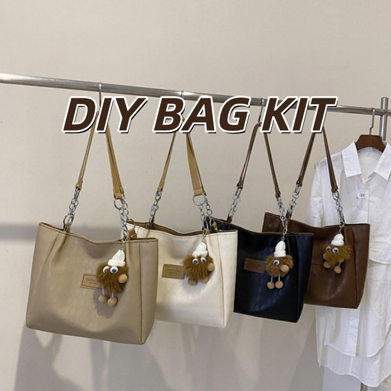 DIY PU Leather Tote Bag Kit for Beginners – Large Capacity Handbag Sewing Kit with Pre-Cut Materials, Video Tutorial & Complete Accessories