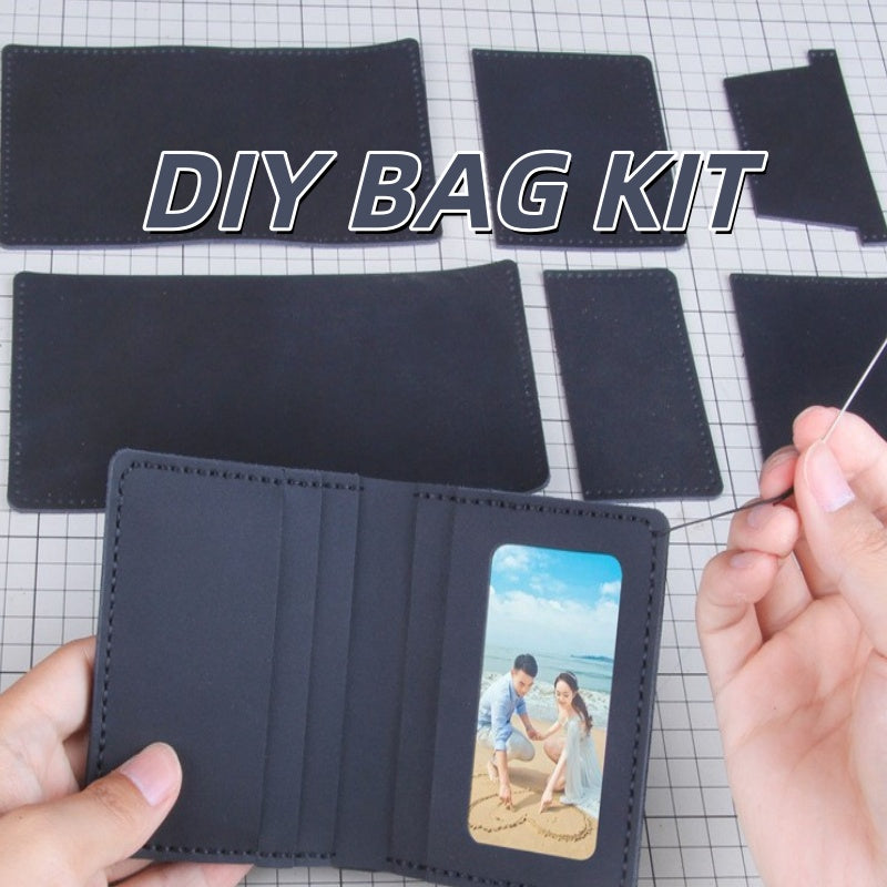 DIY Genuine Leather Vertical Bifold Wallet Kit for Beginners – Handmade Cowhide Wallet with Pre-Cut Pieces & Video Tutorial