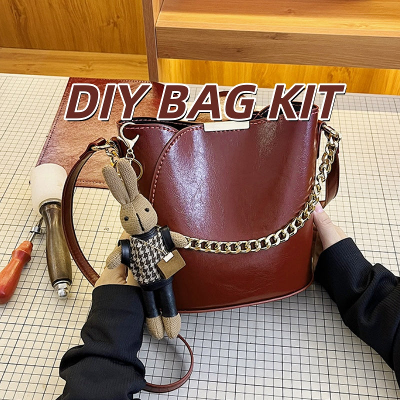 DIY PU Leather Shoulder Bag Kit for Beginners – Handmade Crossbody Bag Sewing Craft Kit with Video Tutorial Gift Set