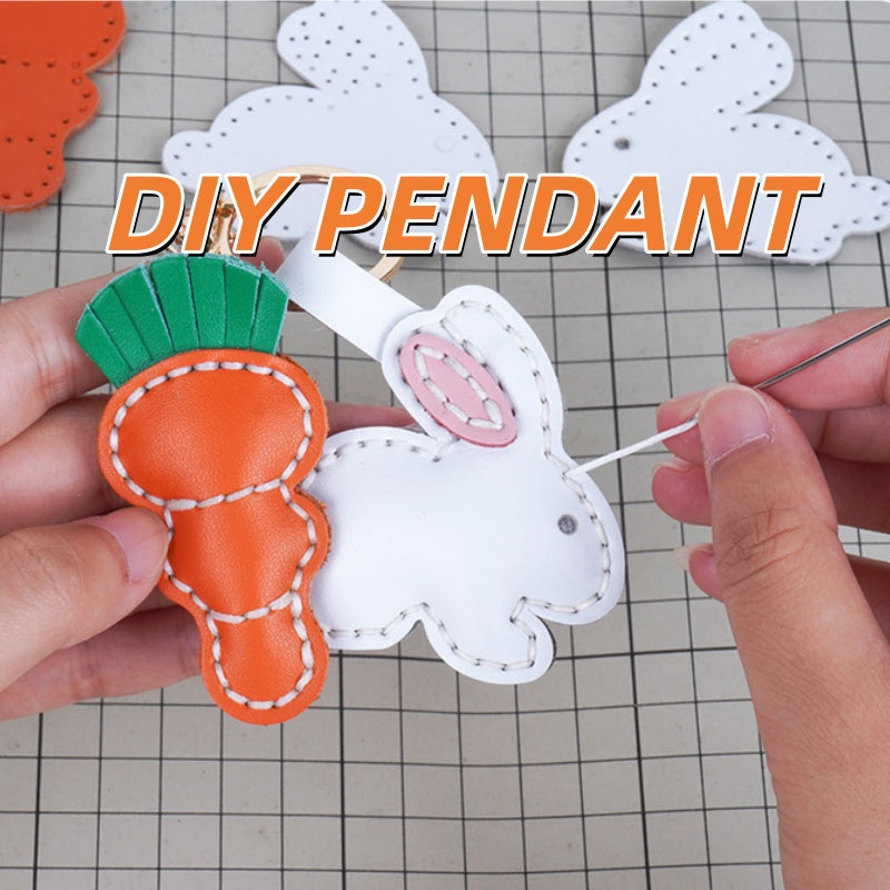DIY Leather Bunny & Carrot Keychain Kit – Handmade Cute Animal Craft Set for Beginners