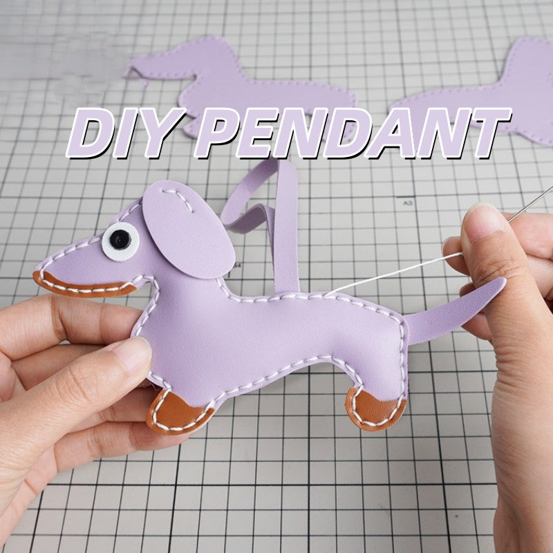 DIY Leather Dachshund Keychain Kit – Handmade Cute Dog Charm Craft Set for Beginners (PU Leather)