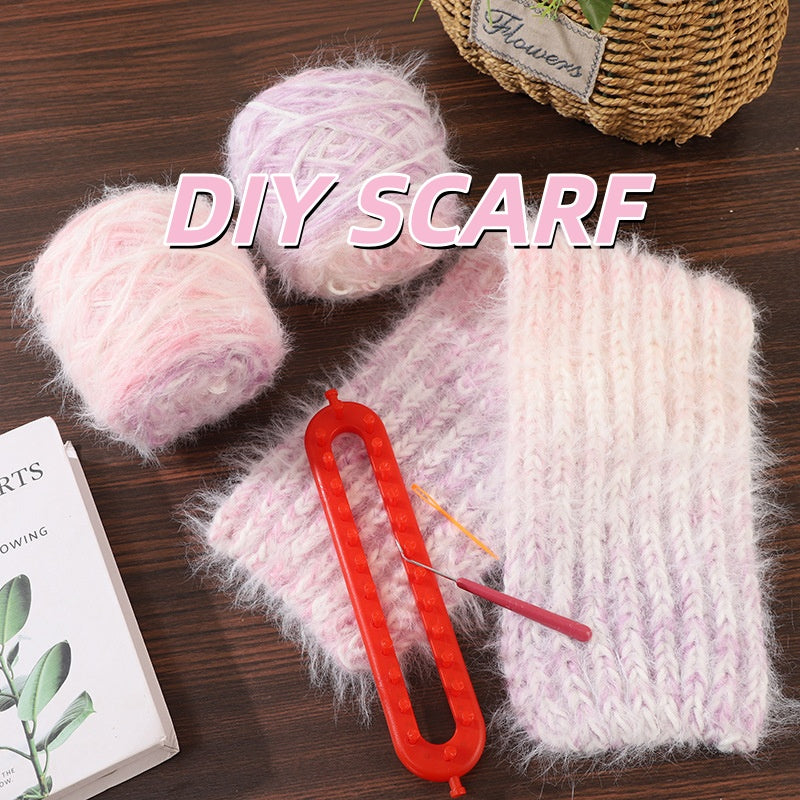 DIY Gradient Fuzzy Scarf Knitting Kit for Beginners – Soft Long Fur Yarn Scarf Craft Set with Video Tutorial
