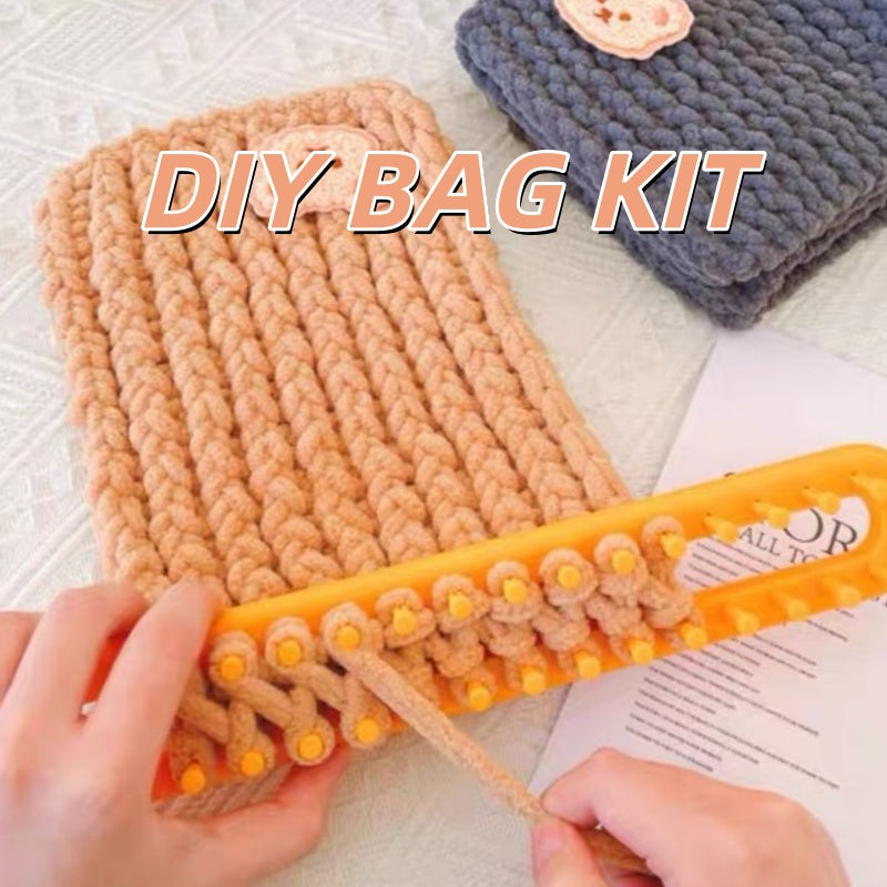 DIY Chunky Soft Yarn Knit Scarf Making Kit, Cute Bear Patch Warm Handmade Winter Scarf Craft Kit Multiple Color Options For Beginners