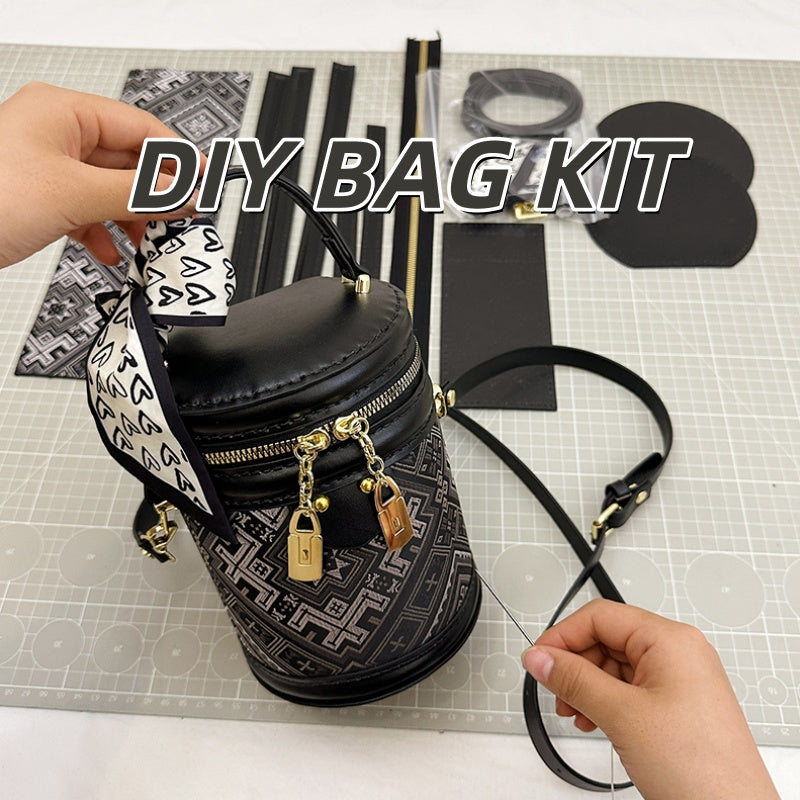 DIY PU Leather Bucket Bag Kit for Beginners – Handmade Shoulder & Crossbody Bag Sewing Kit with Pre-Cut Materials and Video Tutorial